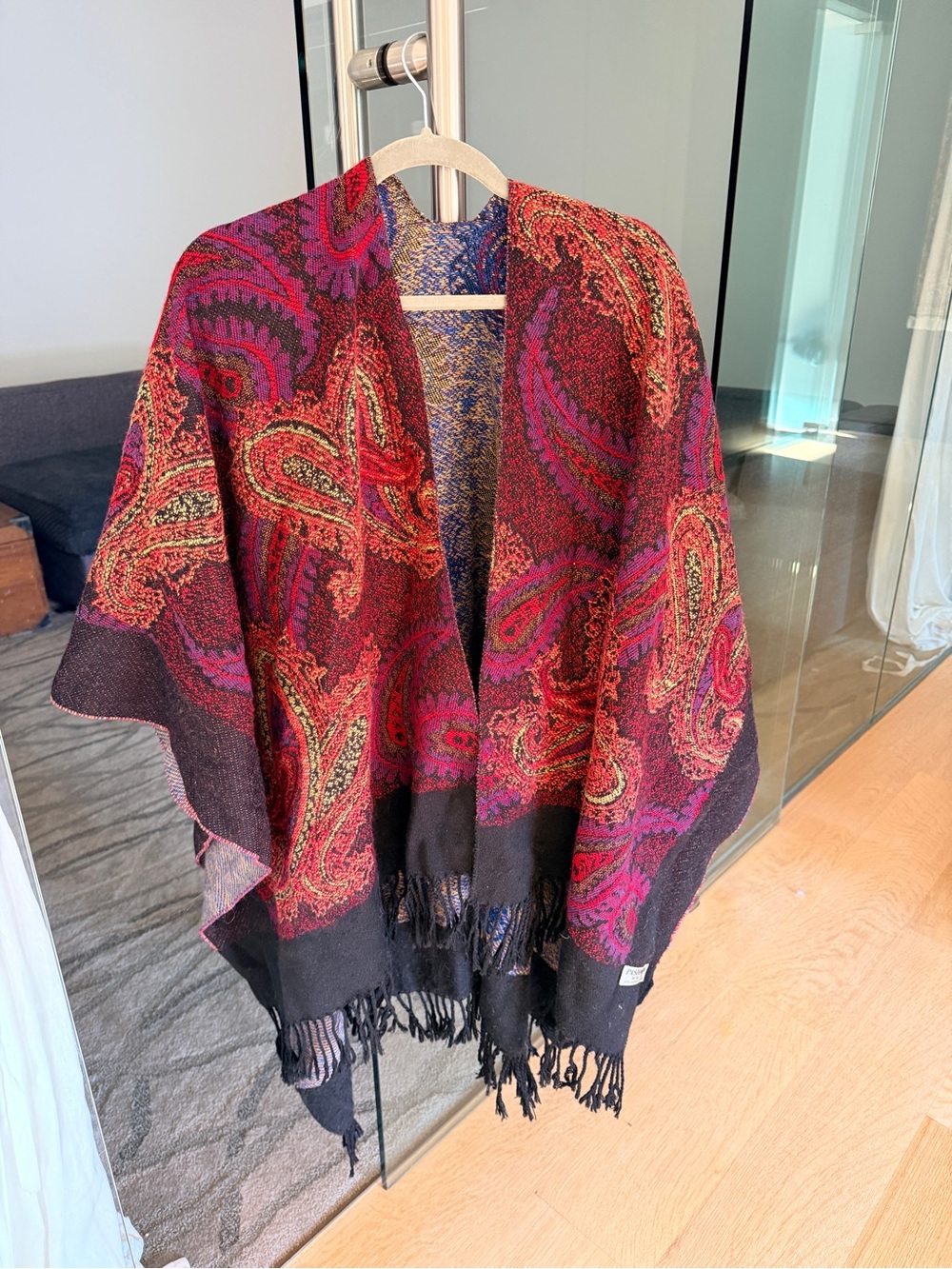 Paisley Fringe Reversible Shawl Wrap in Rich Red and Black & Blue and Yellow